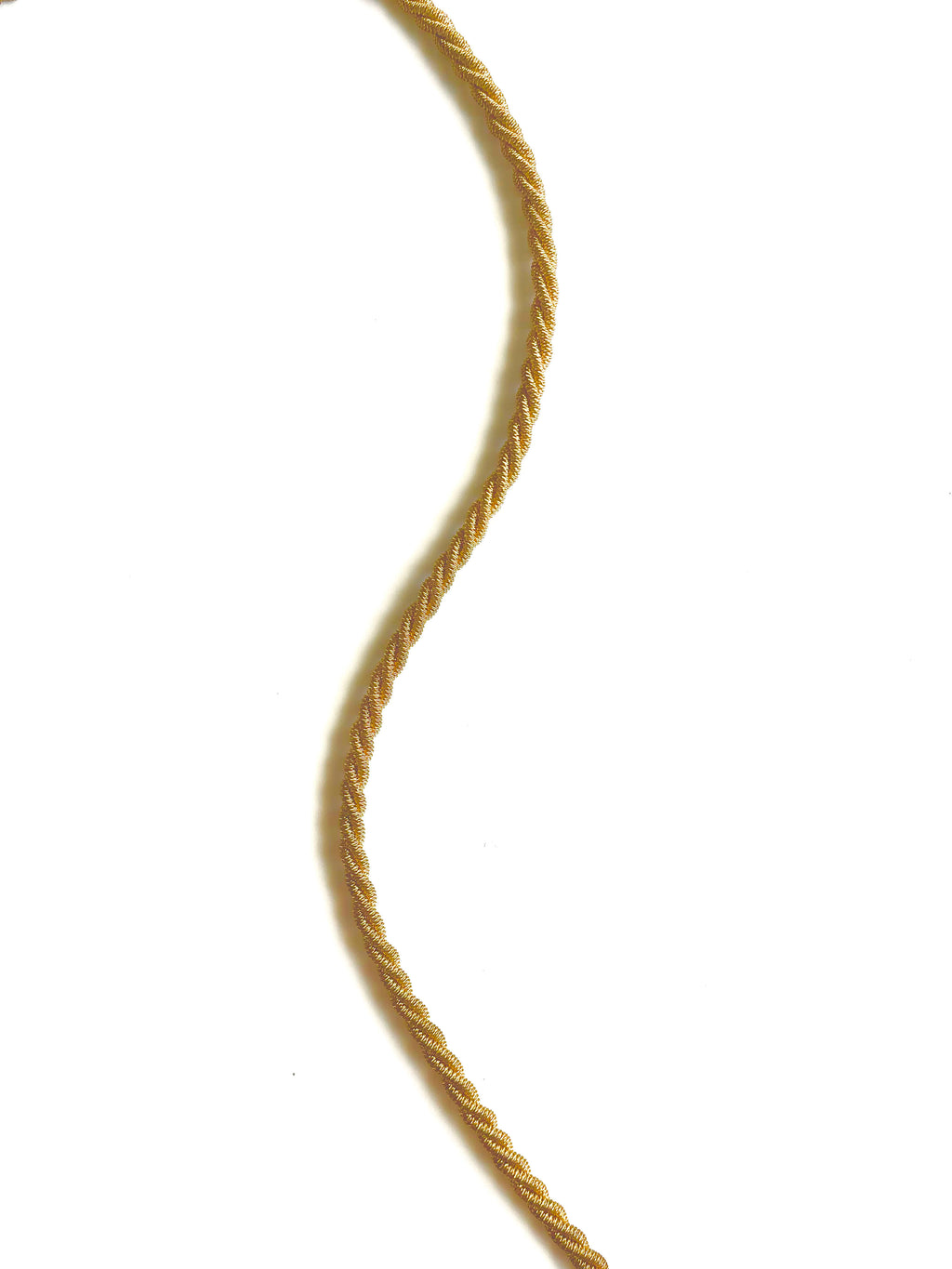 Yellow brass twisted mesh rope choker on white background